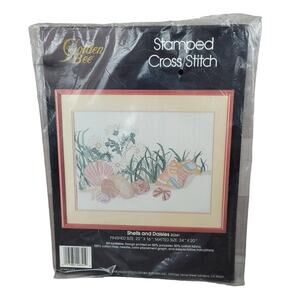 Cross Stitch Kit Shells Daisies Golden Bee 20341 Stamped Beach Coastal Sealed